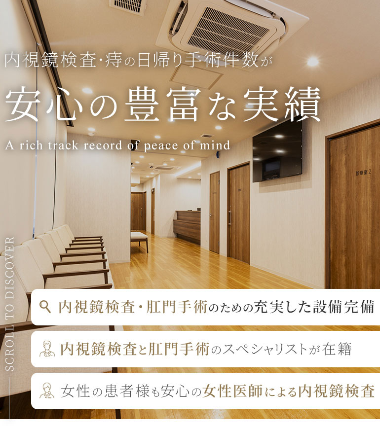 内視鏡検査・痔の日帰り手術件数が累計10,000件以上の安心の豊富な実績
